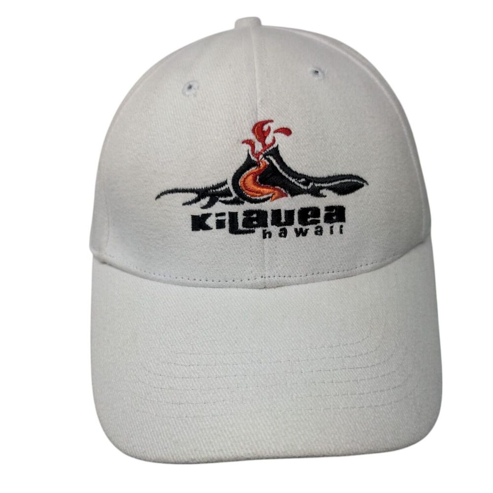 Kilauea Hawaii Strapback Hat White One Size Embroidered Hawaiian Headwear